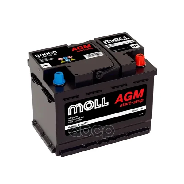 Аккумулятор MOLL 80060 60 Ач 680 А (EN), обратная полярность, LN2