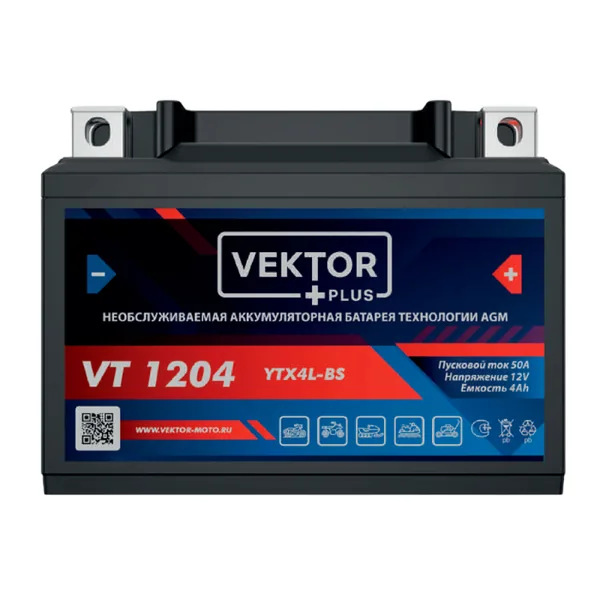 Аккумулятор VEKTOR VT 1204 YTX4L-BS 4 Ач 50 А, обратная полярность