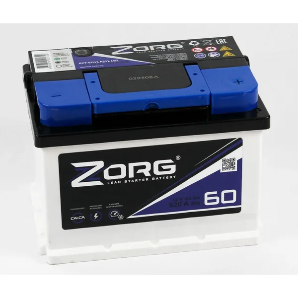Аккумулятор ZORG 60 Ач 520 А (EN), обратная полярность, LBN2