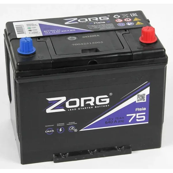 Аккумулятор ZORG 75 Ач 640 А (EN), обратная полярность, D26