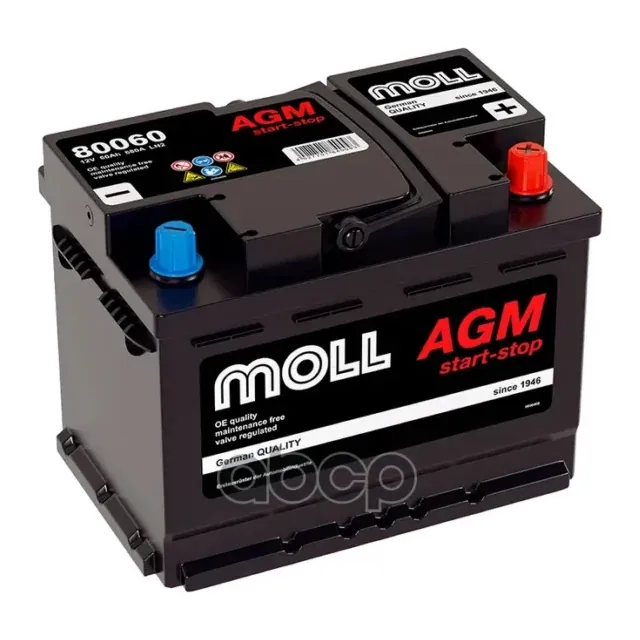 Аккумулятор MOLL 80060 60 Ач 680 А (EN), обратная полярность, LN2