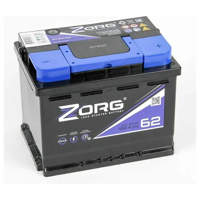 Аккумулятор ZORG 62 Ач 550 А (EN), обратная полярность, LN2