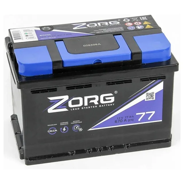 Аккумулятор ZORG 77 Ач 670 А (EN), обратная полярность, LN3