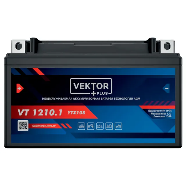 Аккумулятор VEKTOR PLUS 10 Ач 190 А, обратная полярность, YTZ10S