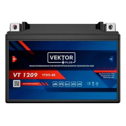 Аккумулятор VEKTOR PLUS 9 Ач 135 А, обратная полярность, YTX9